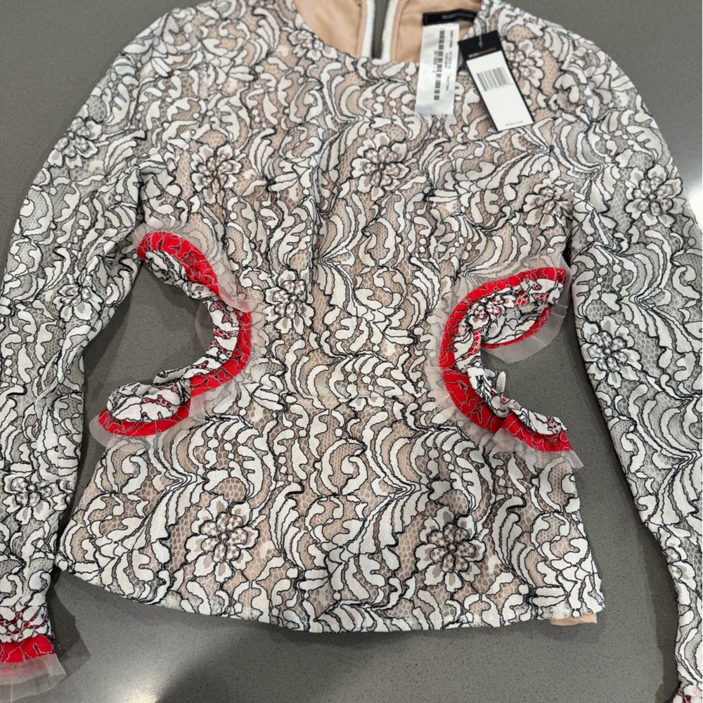 Bcbg Max Zaria Haven Cutout Lined Long Sleeve Top Shirt